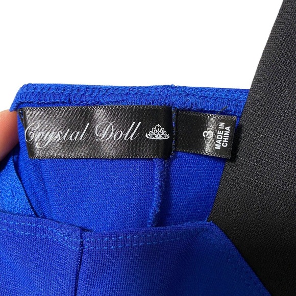 Crystal Doll Women Bodycon Blue Black Halter Top Dress Size 3 Preppy Retro Glam‎ - Picture 2 of 12